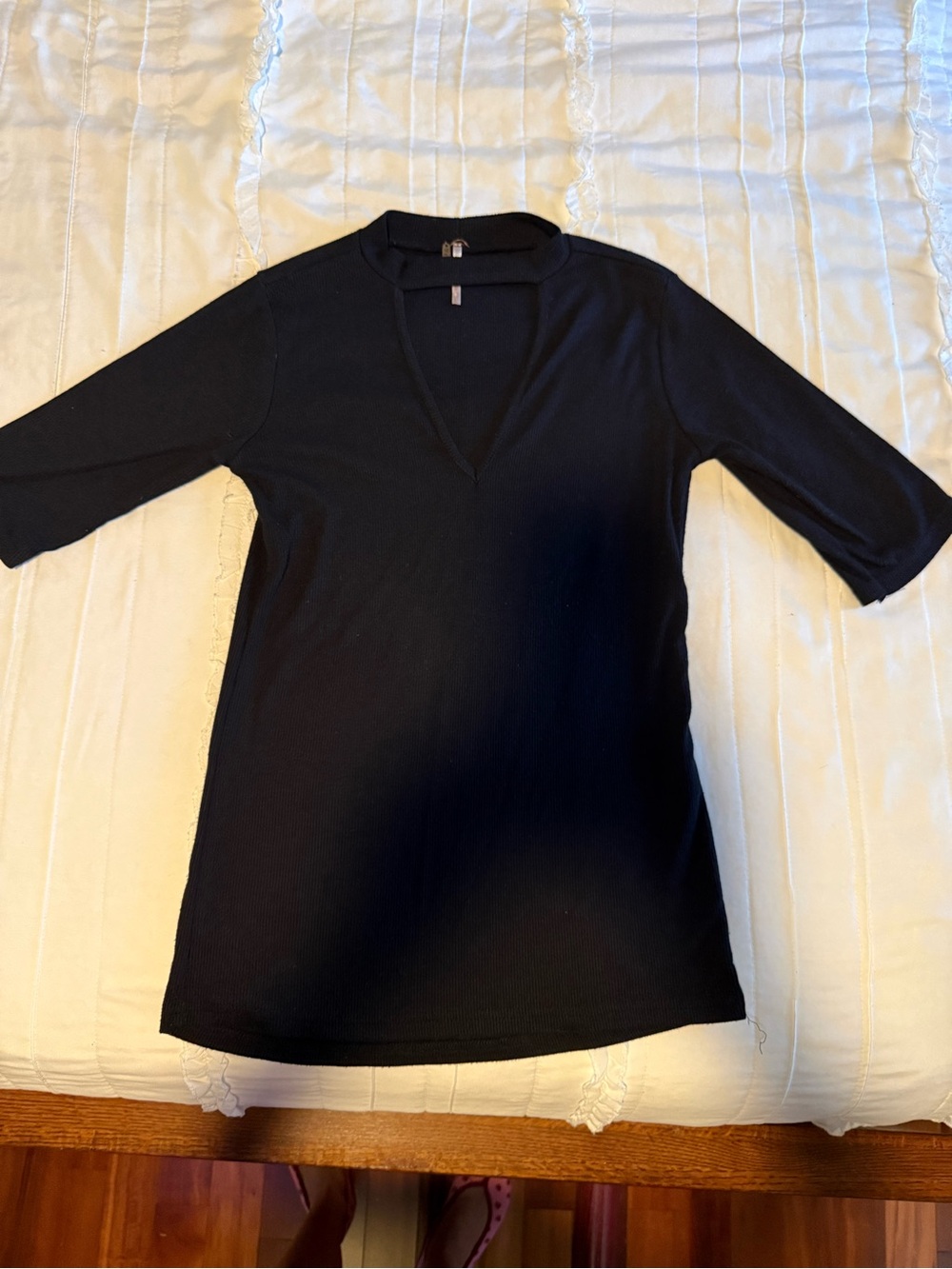 Poof! Black V-Neck Short Sleeve Tunic Top